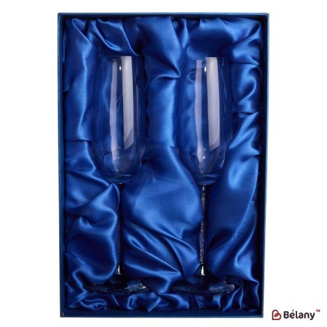 Set pahare cadou, in cutie albastra si geanta, pe stofa albastra 24 cm
