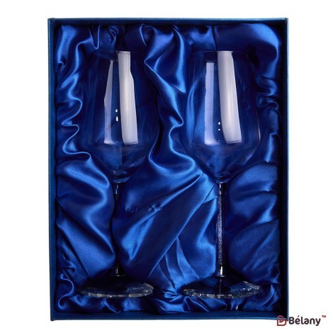 Set pahare cadou, in cutie albastra si geanta, pe stofa albastra 23 cm