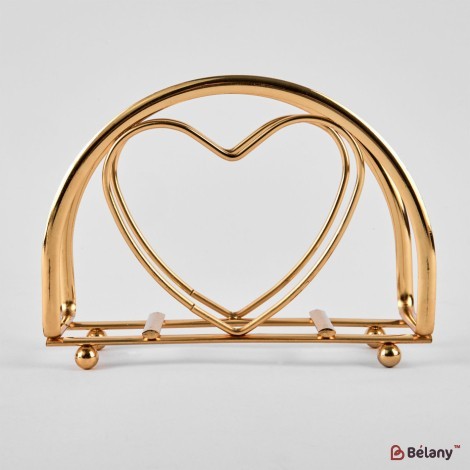 "Heart" napkin holder, gold, 9x13