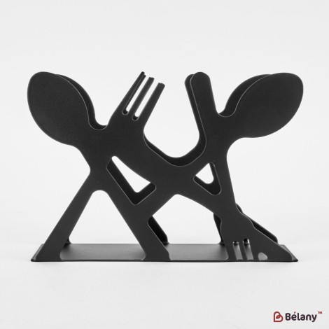 "Fork and Spoons" napkin holder, black, 9x13
