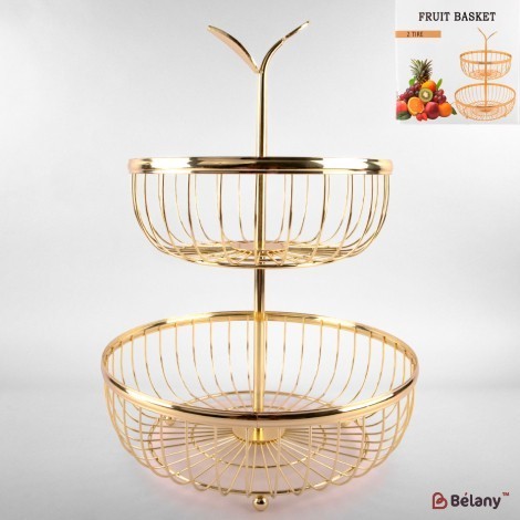 Two-level fruit stand, gold, 38x29