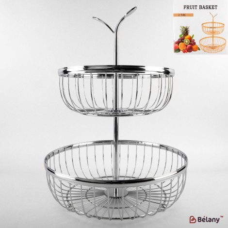 Two-level fruit stand, silver, 38x23