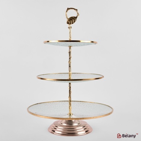 3 levels, gold fruit vase "Leaf" 20cm