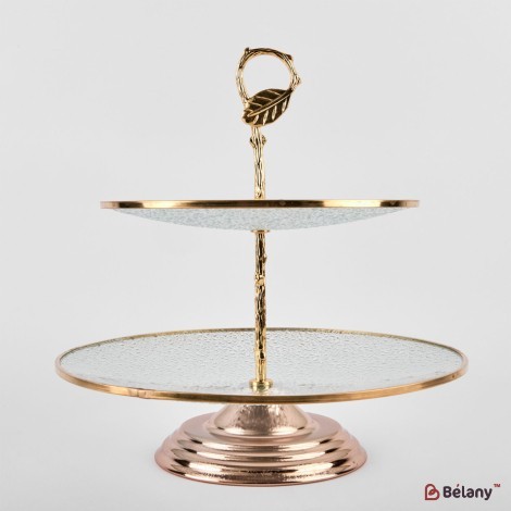 2 levels, gold fruit vase "Leaf" 26cm