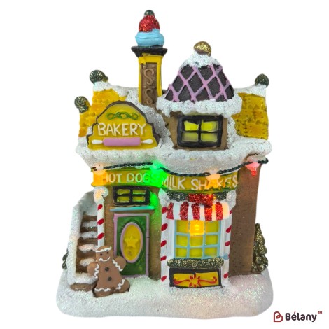 Figurină în formă de casă „Feelings #5” bakery,lumină, 3 buc. baterii AAA