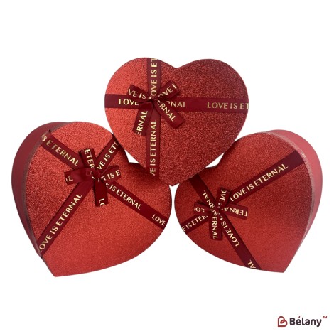 Set 3 piese in forma de inima "Lovely" rosu