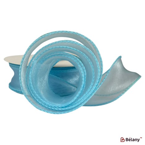 Panglică din organza "Uni", albastru,  4cm / 9,11m #1005