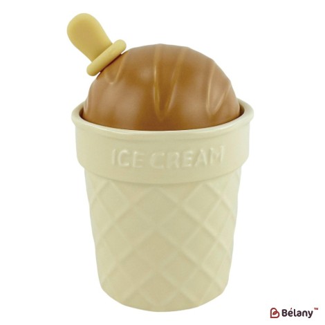 Cana din ceramica cu capac maro si lingura "Icecreamy"