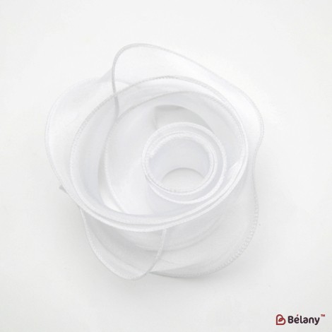 Panglică din organza "Premium", alba,  4cm / 9.14m #111