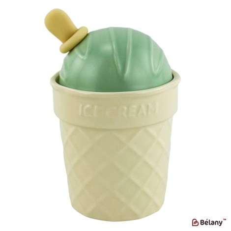 Cana din ceramica cu capac verde si lingura "Icecreamy"