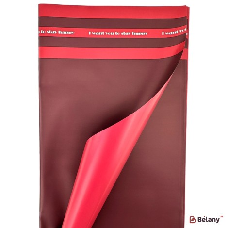 Bicolor cellophane with stripes "Stay happy" red-burgundy