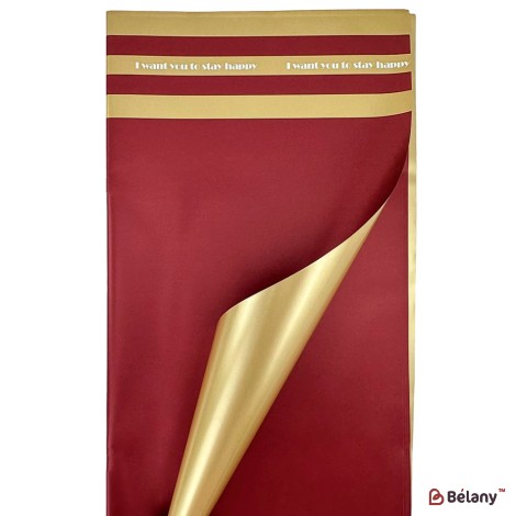 Bicolor cellophane with stripes "Stay happy" red-gold