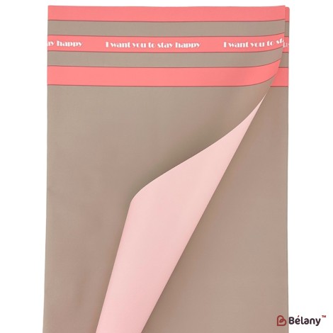 Bicolor cellophane with stripes "Stay happy" beige pink