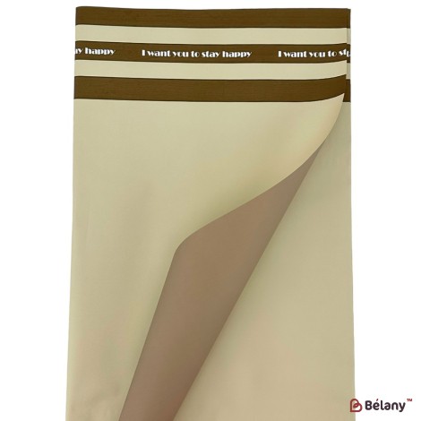 Bicolor cellophane with stripes "Stay happy" beige