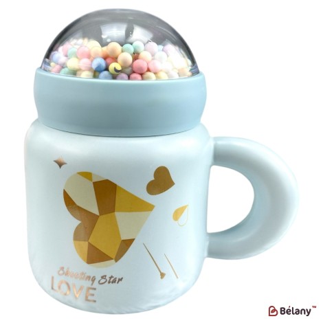 Ceașcă albastră din ceramică cu capac „BubbliCup”