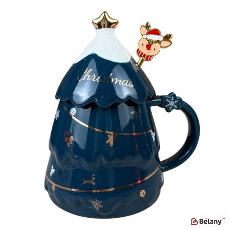 Cană în formă de brad de Crăciun, albastru, 400 ml