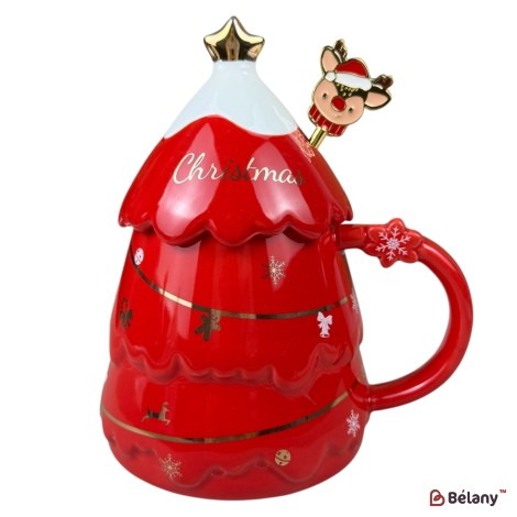 Cană în formă de brad de Crăciun, roșie, 400 ml