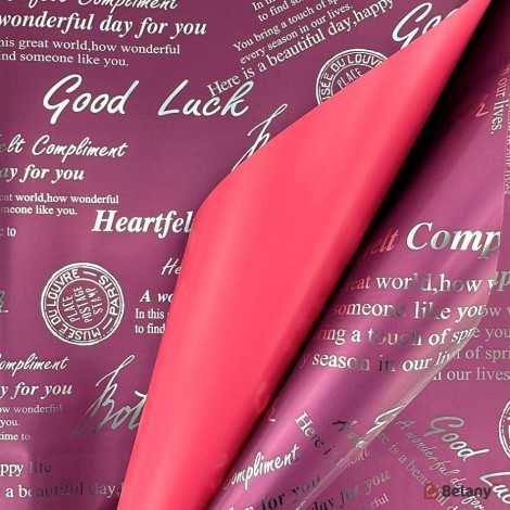 Double-sided cherry red cellophane with silver lettering