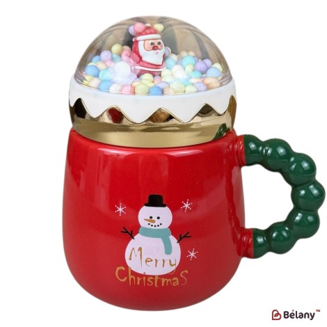 Cană de Crăciun „Magic Globe” roșu cu Om de Zăpadă, 450 ml
