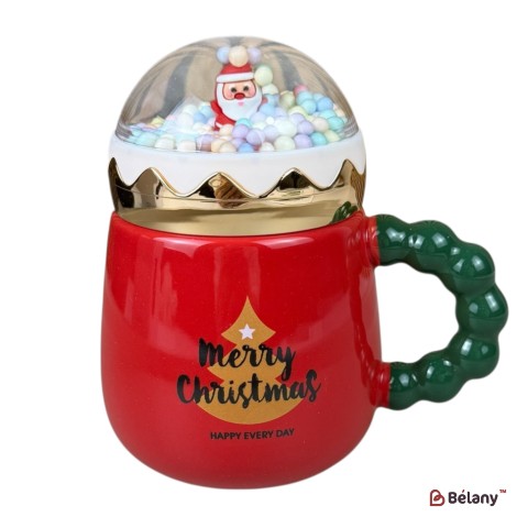 Cană de Crăciun „Magic Globe” roșu cu Brad auriu, 450 ml