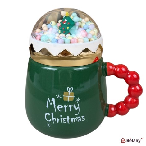 Cană de Crăciun „Magic Globe” verde cu Brad și cadou, 450 ml