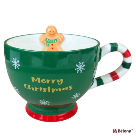 Cană de Crăciun „Sweet Xmas” verde cu Omuleț de Turtă Dulce, 500 ml
