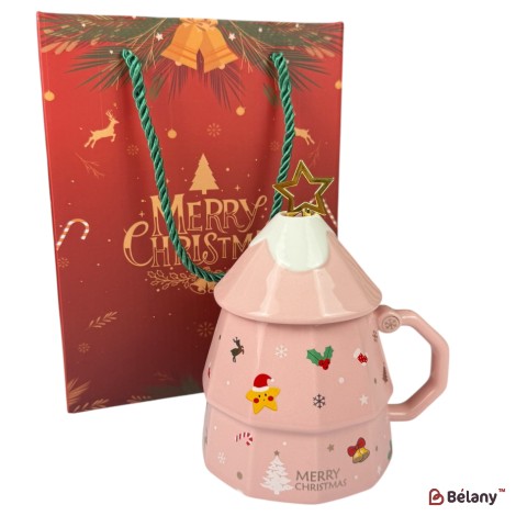Cana de Crăciun “Magic Star” roz, 380 ml, cu cutie cadou