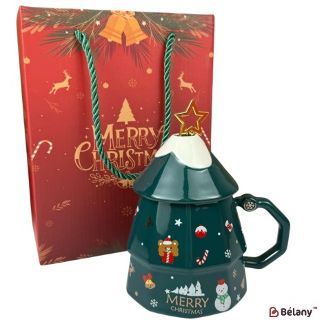 Cana de Crăciun “Magic Star” verde, 380 ml, cu cutie cadou