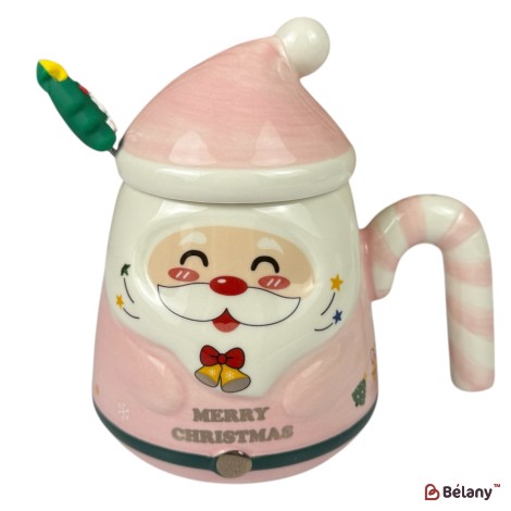 Cana de Crăciun “Moș Crăciun Vesel” , 400 ml, roz