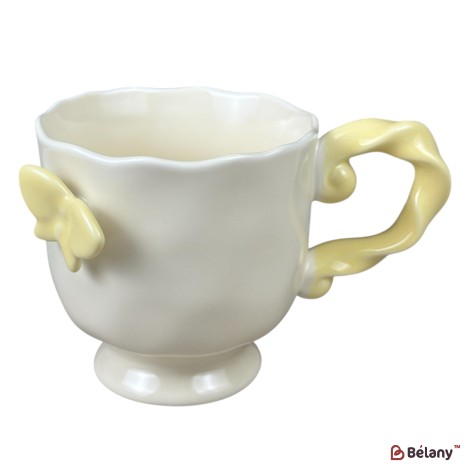 Cană din ceramică „Fluture” crem cu galben, 430 ml