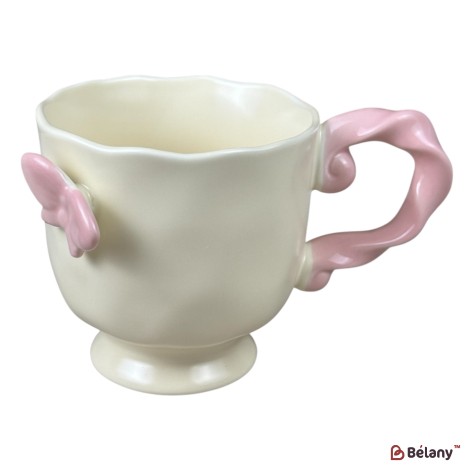Cană din ceramică „Fluture” crem cu roz, 430 ml