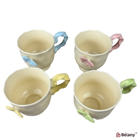 Set 4 căni din ceramică „Fluture” 430 ml, mix 4 culori