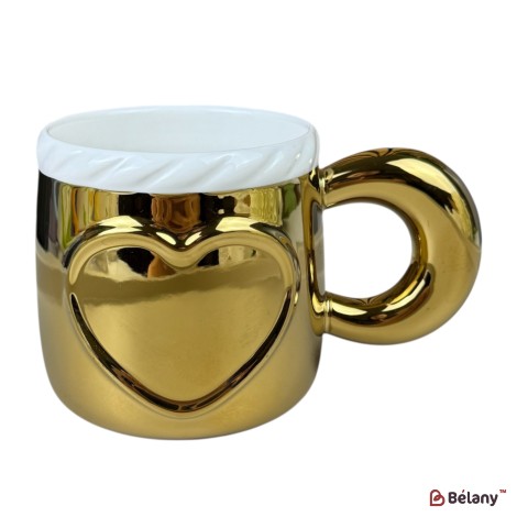 Cană din ceramică „Inimă Gold” aurie, 380 ml