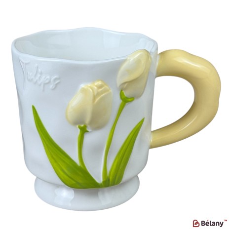Cană din ceramică „Tulips” galbenă, 400 ml