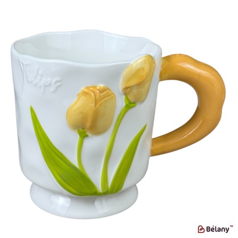 Cană din ceramică „Tulips” portocalie, 400 ml