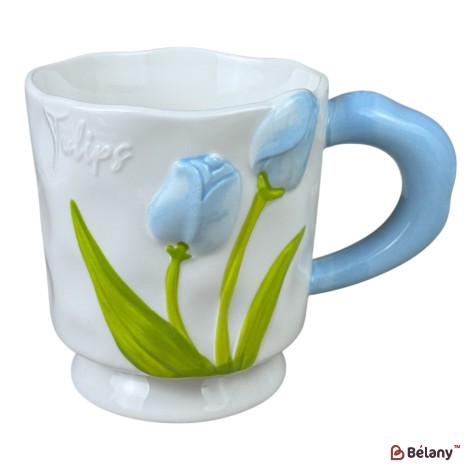 Cană din ceramică „Tulips” albastră, 400 ml
