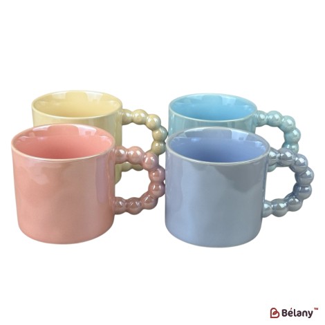 Set 4 căni din ceramică „Pearl Handle” 330 ml, mix 4 culori