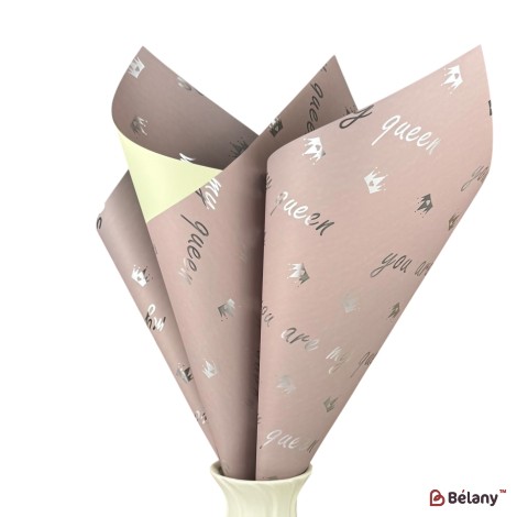 Double-sided beige-lime cellophane with inscription "Are my queen"