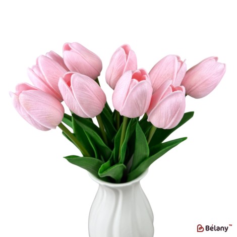 Buchet de lalele artificiale din silicon „Roz”, 10 fire, 33 cm