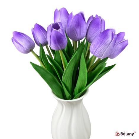 Buchet de lalele artificiale din silicon „Mov”, 10 fire, 33 cm