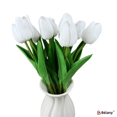 Buchet de lalele artificiale din silicon „Alb”, 10 fire, 33 cm