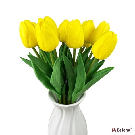 Buchet de lalele artificiale din silicon „Galben”, 10 fire, 33 cm