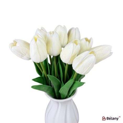 Buchet de lalele artificiale din silicon „Crema”, 10 fire, 33 cm