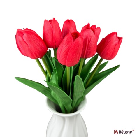Buchet de lalele artificiale din silicon „Roșu”, 10 fire, 33 cm