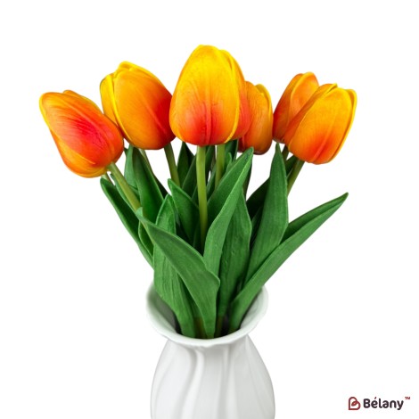 Buchet de lalele artificiale din silicon „Portocaliu”, 10 fire, 33 cm