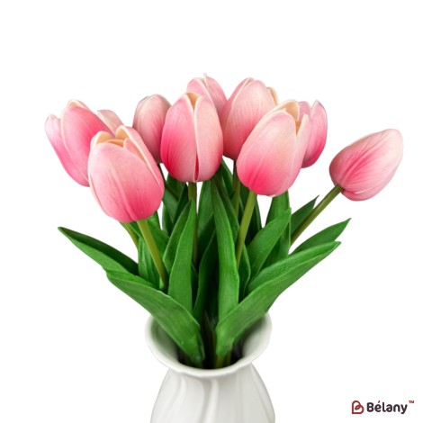Buchet de lalele artificiale din silicon „Roz deschis”, 10 fire, 33 cm