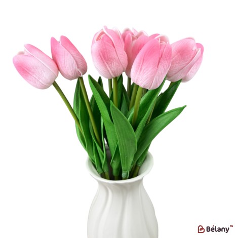 Buchet de lalele artificiale din silicon „Roz pal”, 10 fire, 33 cm
