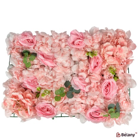 Panou decorativ cu flori „Rose Garden”, 40 x 60 cm, cu hortensii, trandafiri, capoc și frunze de eucalipt