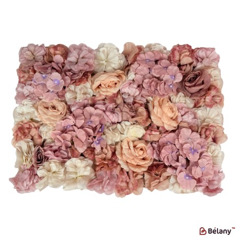 Panou decorativ cu flori 40×60 cm – trandafiri, hortensii și bujori în nuanțe de roz prăfuit și crem