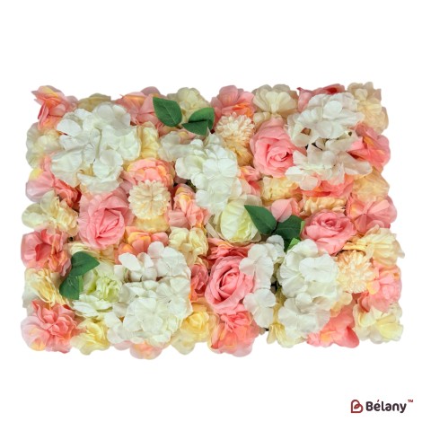 Panou decorativ cu flori 40×60 cm – hortensii albe, trandafiri roz și crizanteme crem